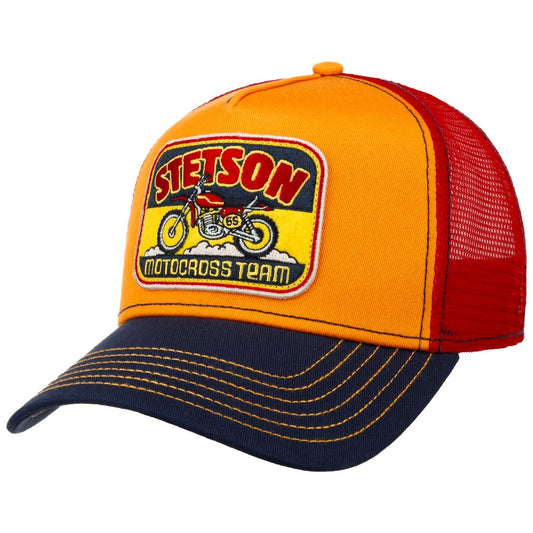 Orange and red cap with a Stetson Motocross Team logo on a white background